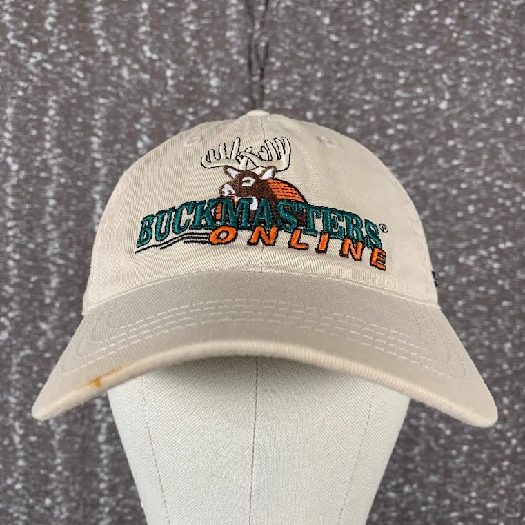 Vintage Buckmasters Online Contributor Embroidered Deer Logo Beige Hat Strapback